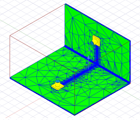 Bent model containing two 3D components. Mesh plotted.