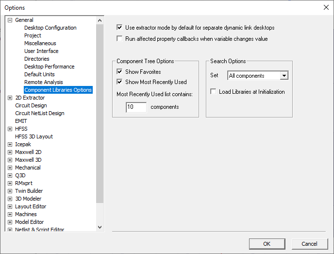 Component Libraries Options