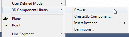 Draw menu, 3D Component Library option expanded. Browse option highlighted.