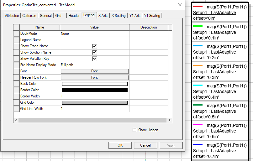 Properties Dialog, Legend tab