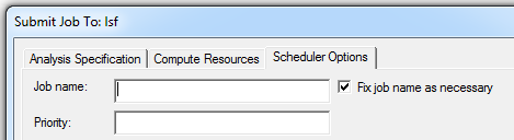 Submit Job To window, Scheduler Options tab. Fix job name as necessary option enabled. 