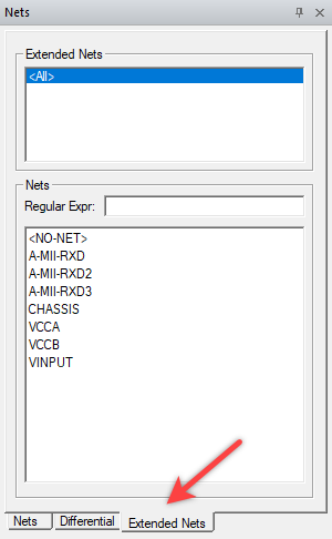 Nets window, extended nets tab.