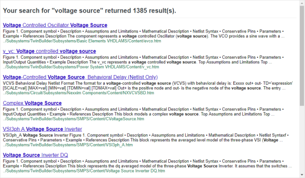 A list of links as the search results for the query "voltage source." 