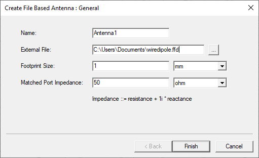 Create FIles Based Antenna: General dialog.