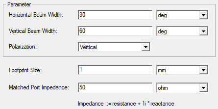 Parametric beam antenna properties dialog.