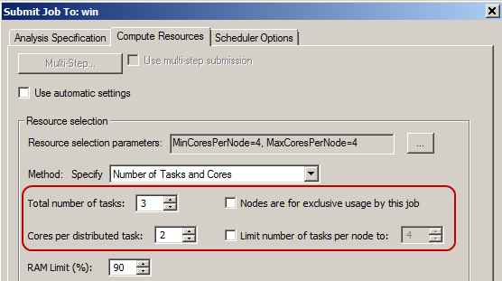 Submit Job To:win dialog. Compute Resources tab.