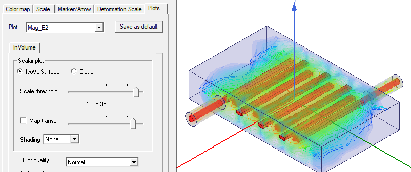 Attribute settings dialog. Plots tab, In Volume tab, scalar plot groupbox.