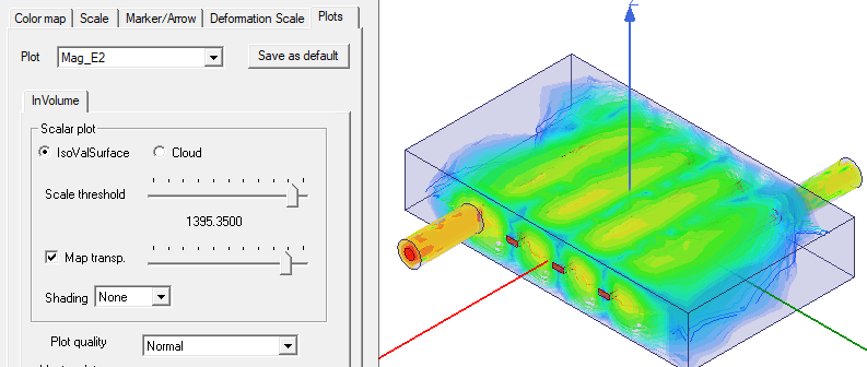 Attribute settings dialog. Plots tab, In Volume tab, scalar plot groupbox.