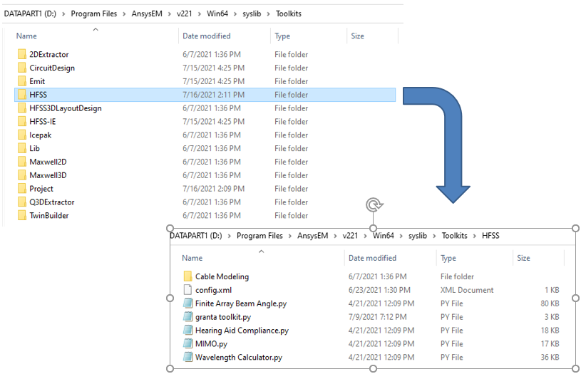 File Explorer window with file follder HFSS open.