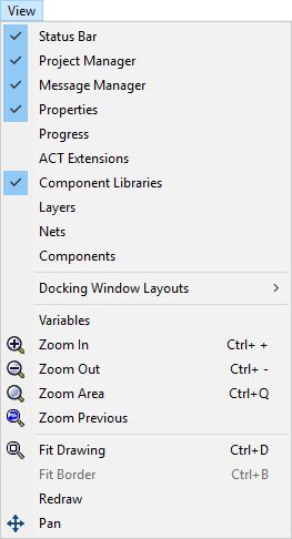 Layout Editor View Menu