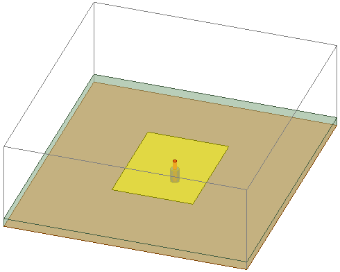 Ansys Electronics Desktop 3D model of a probe feed path antenna