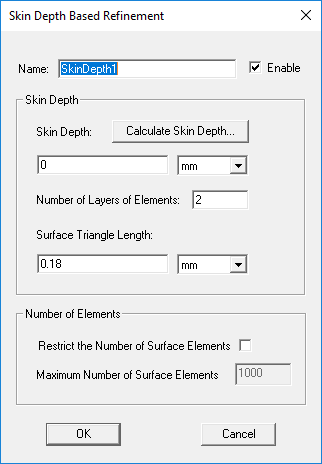 View of the Skin Depth Based Refinement dialog box