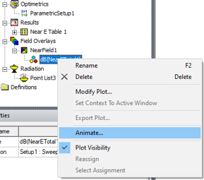 Plot object shortcut menu, Animate option highlighted.