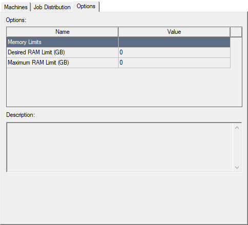 Disributed Analysis Configuration, Options tab.