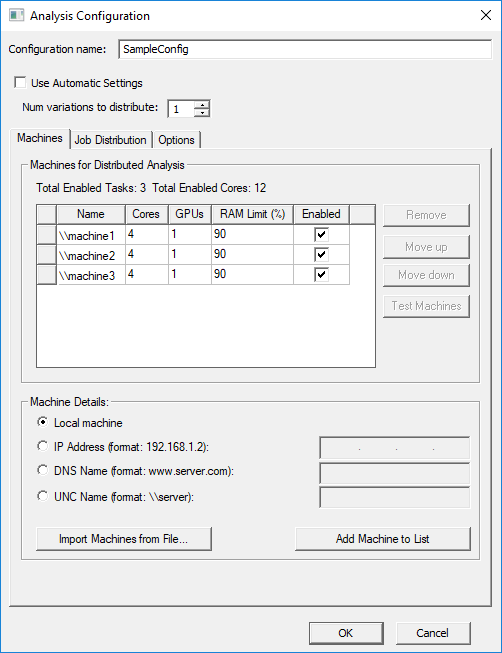 Analysis Configuration Sample Window