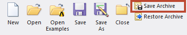Main ribbon. Save Archive highlighted