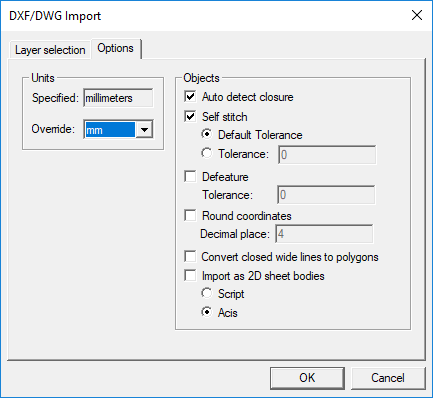 DXF/DWG Import Options Tab