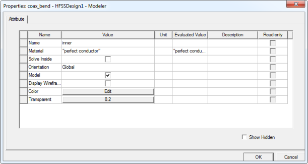 Properties window, Attributes tab.