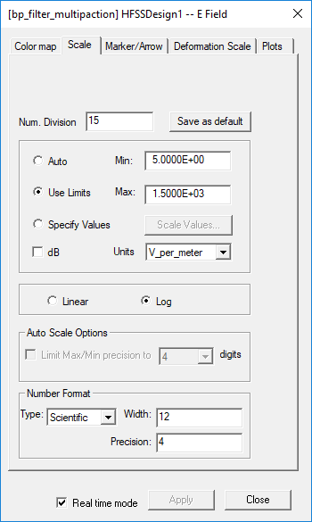 Attribute Settings dialog, Scale tab dialog.