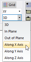 Movement mode drop-down menu, Along X Axis option highlighted.