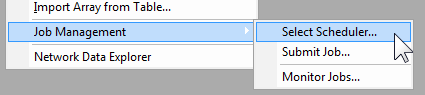 Job Management drop-down menu, Select Scheduler option highlighted.