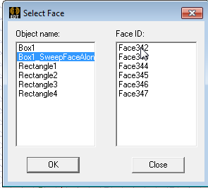 Select Face dialog.