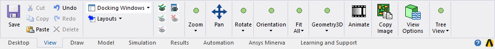 HFSS View Tab Ribbon shown in a compressed state.