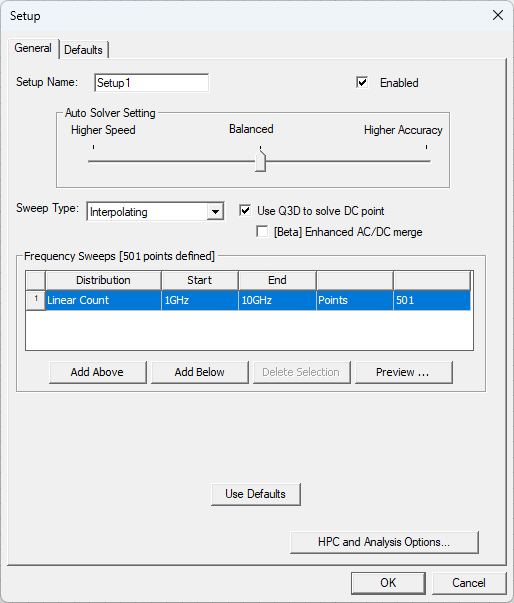 HFSS Setup 1 Window