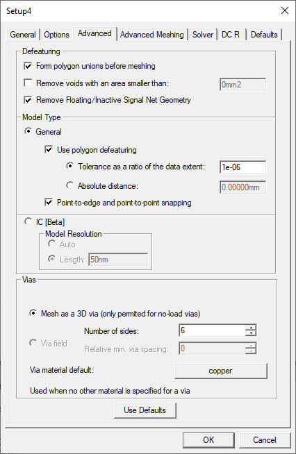 Setupn Window > Advanced Tab