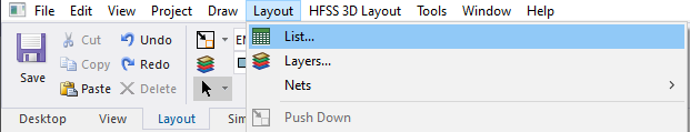 Layout > List... Layout > List...