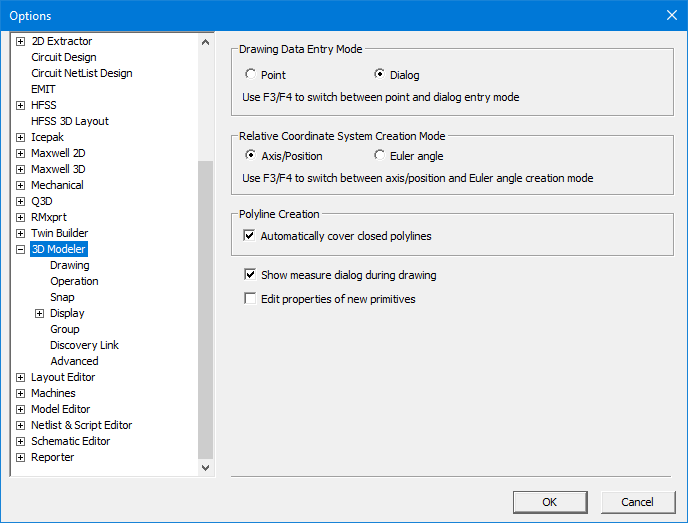 3D Modeler Options