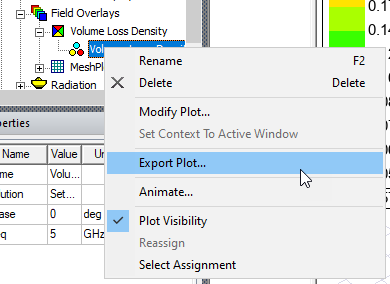 Field Overlays shortcut menu, Export Plot option highlighted.