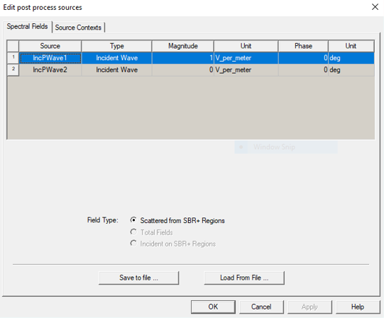 Edit Post Process Sources dialog.