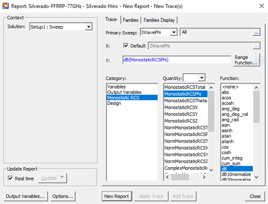 Report setup dialog.
