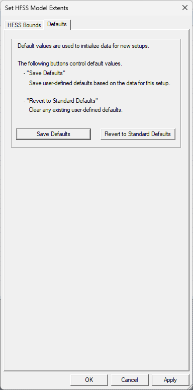 Set HFSS Model Extents > Defaults Tab