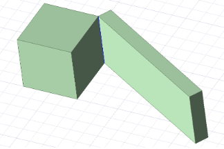 Model of a cube contacting a rectangular solid at an angle of 30°.