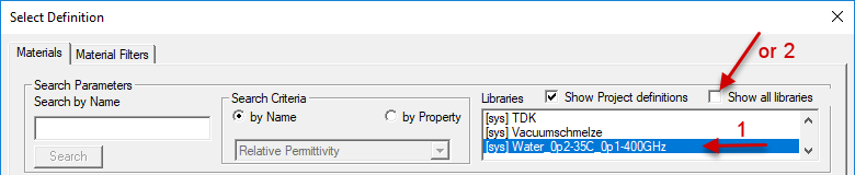 Select Definition dialog.