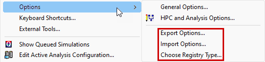 Tools menu, Options submenu expanded, General Option command highlighted.