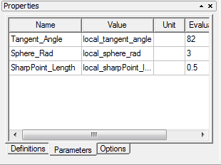 Properties Window,  Parameters tab