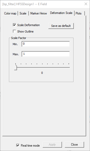 Modify Plot Attributes dialog. Deformation Scale tab.