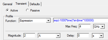 Transient tab, Function set to expression. Expression field defined.