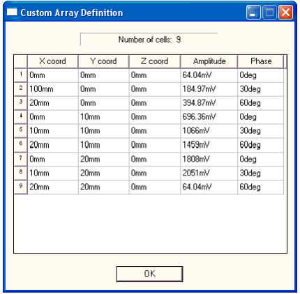 Custom array definition dialog.