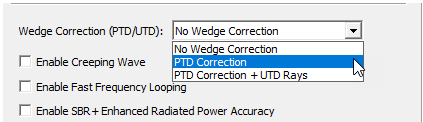 Wedge Correction drop-down menu. PTD Correction highlighted.
