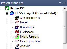 Project Manager window, folder containing hybrid regions expanded.