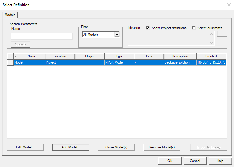 Select Definitions dialog.