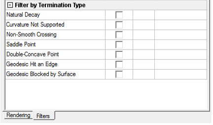 Properties window, Filters tab. Filter by Termination Type properties expanded.
