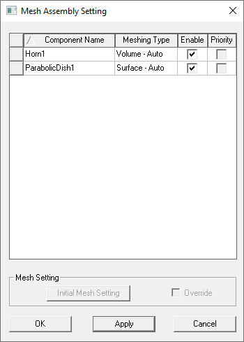 Mesh Assembly Setting dialog.