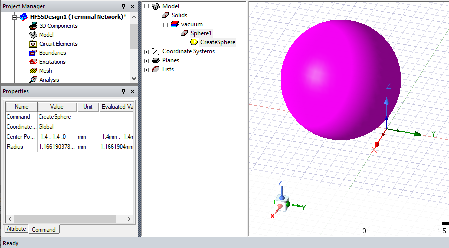 Modeler window showing a sphere.