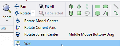 Rotate drop-down menu, Spin option highlighted.