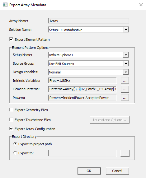 Screen for Exporting Array Metadata